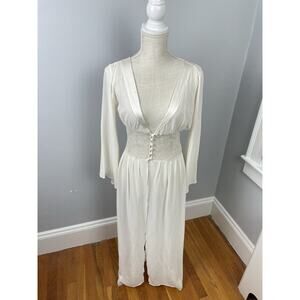 Fleur Of England Dressing Gown Lingerie White Sheer Silk Medium Long Sleeve